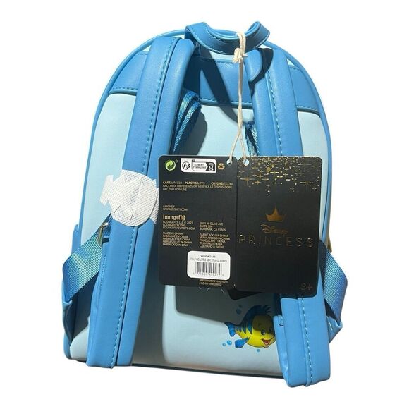 LOUNGEFLY Disney Little Mermaid Stained Glass Backpack Ursula Flounder Ariel - Picture 4 of 9